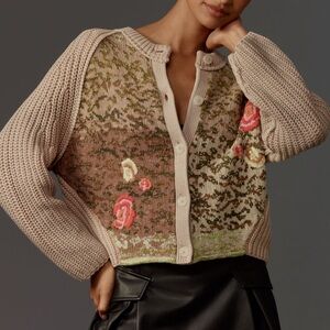 Anthropologie Floral Camo Bomber Cardigan Sweater